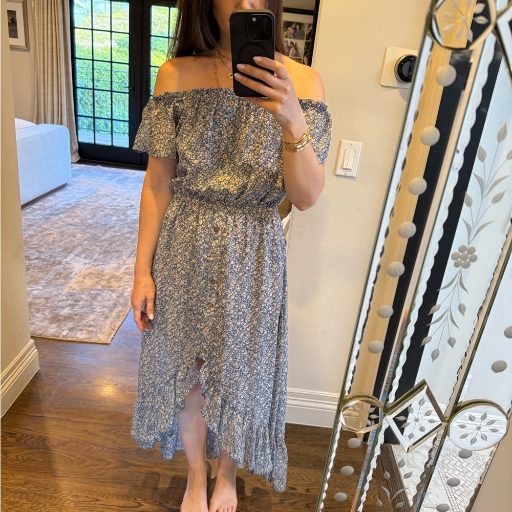 Vici Off-Shoulder Floral High Low Midi Dress